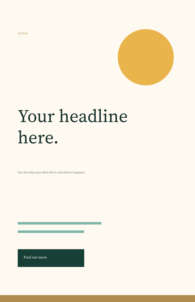 Beach Poster: Your headline here, large, over a gold sun